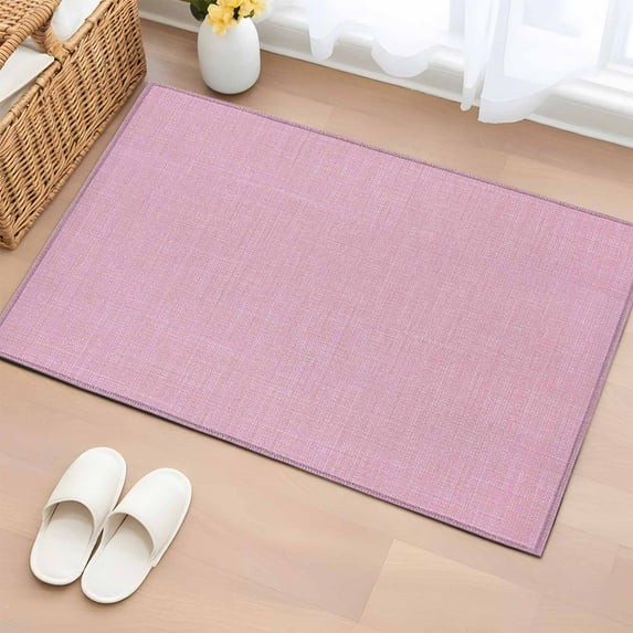 Pink 2x3 Door Mat Rug, Farmhouse Burlap Solid Pink Color Modern Linen Texture Non-Skid Rubber Backing Large Rectangle Rugs - Living Room Bedroom Home Office, Indoor Floor Mat Carpets Washable Rug