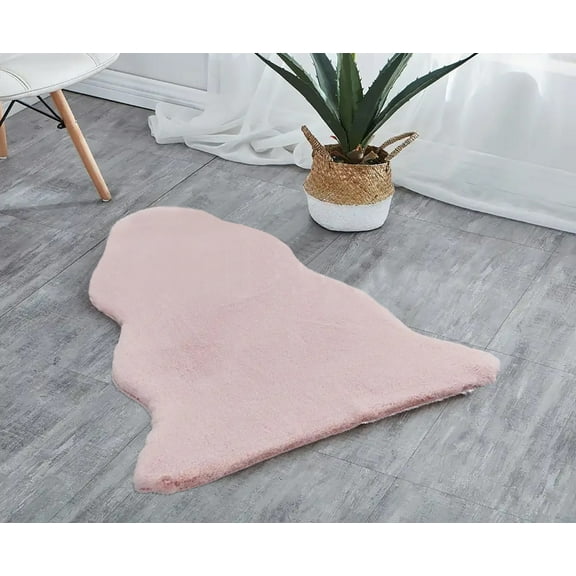 Pink 2x3 Feet Faux Rabbit Fur Fuzzy Soft Fluffy Plush Cozy Shaggy Area Rug