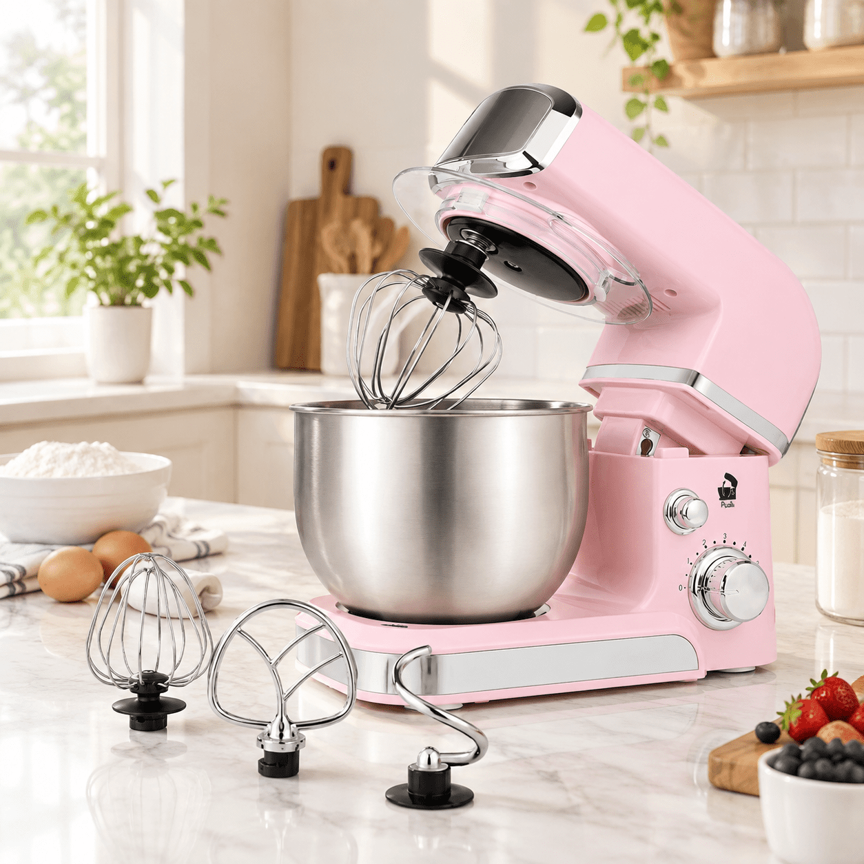 Pink 3.2qt Small Electric Stand Mixer with 6 Speeds and Attachments for ...