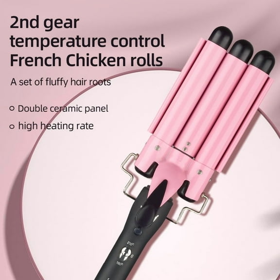 Pink 3-Barrel Hair Waver Curling Iron for Beach Waves, Water Wave, and Loose Curls