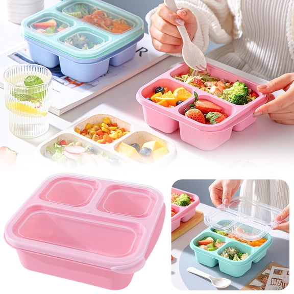 Pink 3-Compartment Food Storage Container for Refrigerator, Reusable Meal Prep Lunch Box for Snacks and Leftovers, Compact Plastic Food Organizer for Home and Office, 1-Pack