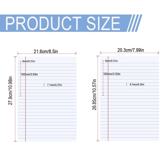 Pink 3-Hole Punched Filler Paper – Small Size College Ruled Loose Leaf for 3-Ring Binders, 20.3×26.85cm, 1 Pack