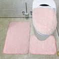 thumbnail image 1 of Pink 3-Piece Bathroom Rug Set, Non-Slip PVC Backing Absorbent Bath Rug, Soft Fluff Machine Washable Floor Mats for Bathtub, Shower & Toilet, 1 of 9