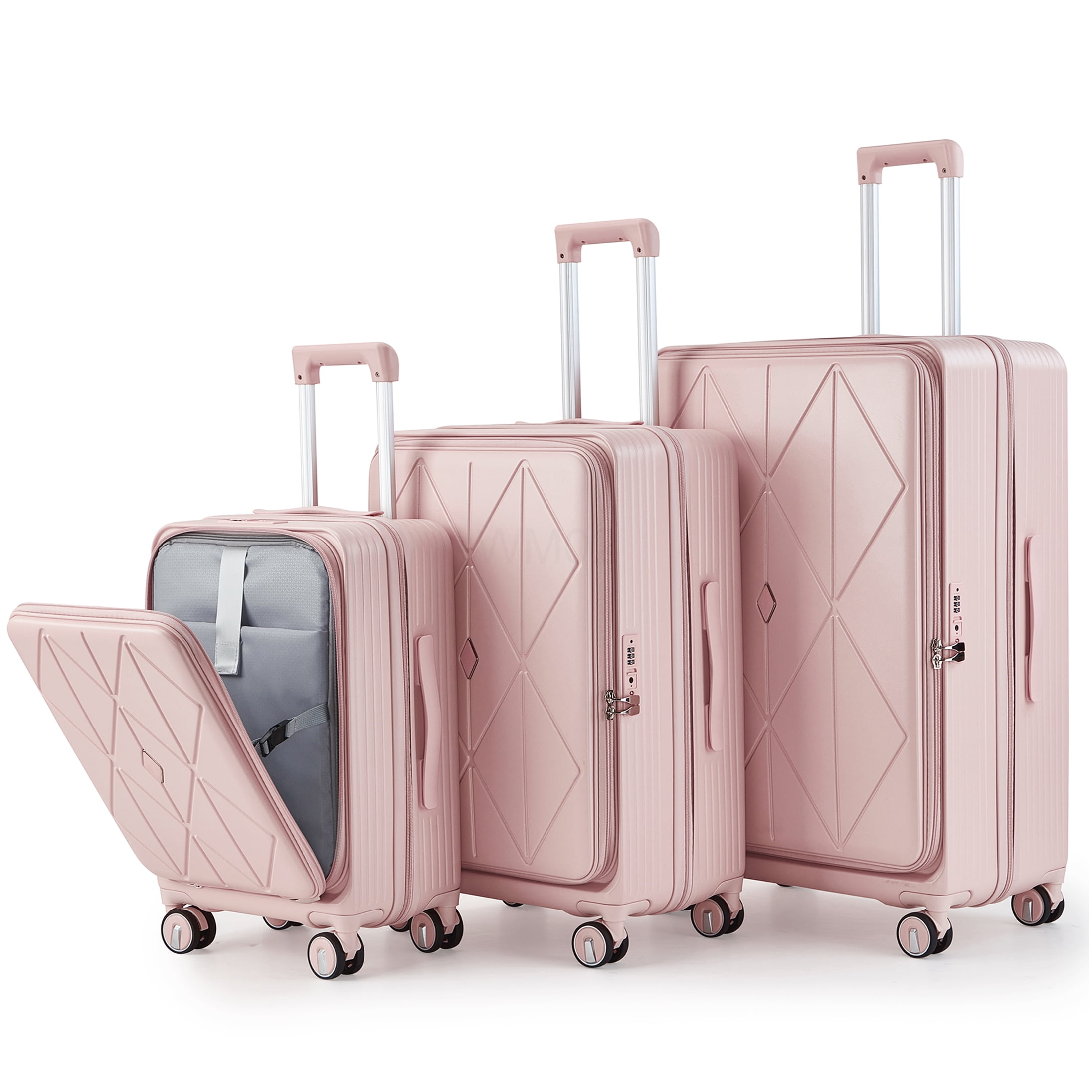 Pink 3-Piece Hard Shell Luggage Set with TSA Lock, Expandable Carry On Suitcase with Front Pocket & Spinner Wheels
