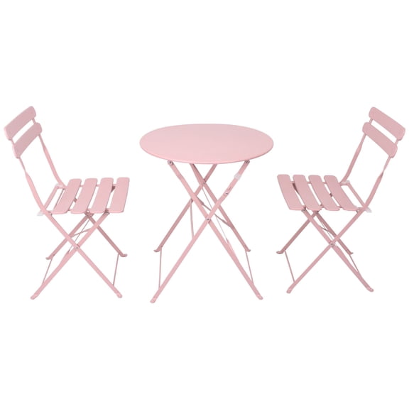 Pink 3-Piece Metal Bistro Set - Patio Table & Chairs | Rust-Resistant Balcony Seating for Outdoor Dining, Small Spaces & Camping | Fade-Resistant Cushions Included