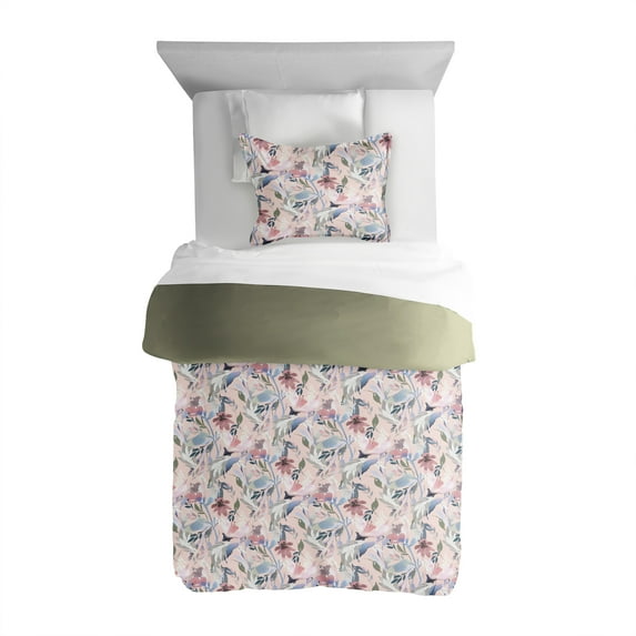Pink 3 Piece Watercolor Floral Reversible Comforter Set , Twin/Twin XL, by Made Supply Co.