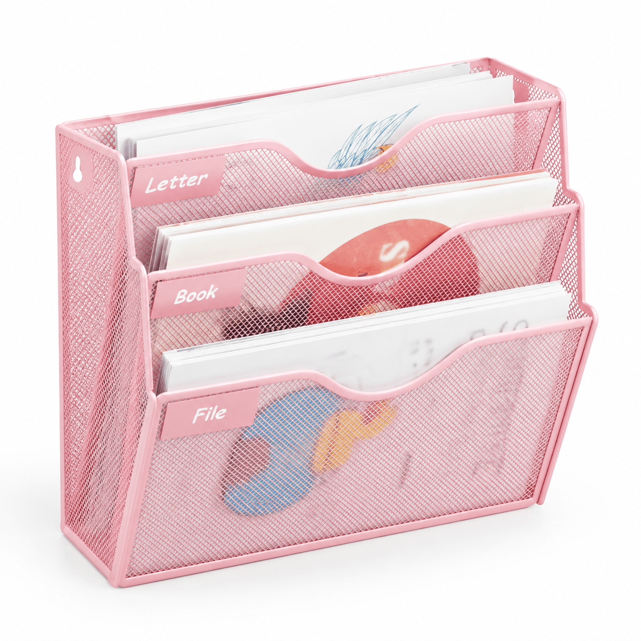 Pink 3 Tier Non-Magnetic Hanging Wall File Organizer Mail Holder ...