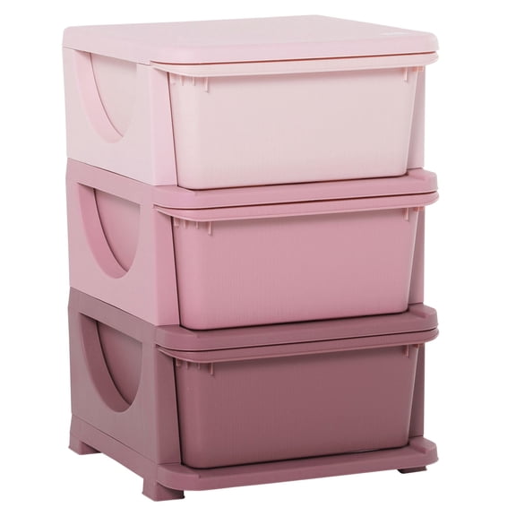 Pink 3 Tier Storage Dresser, Kids Toy Organizer and Chest, Efficient for Bedroom, Nursery, and Living Room