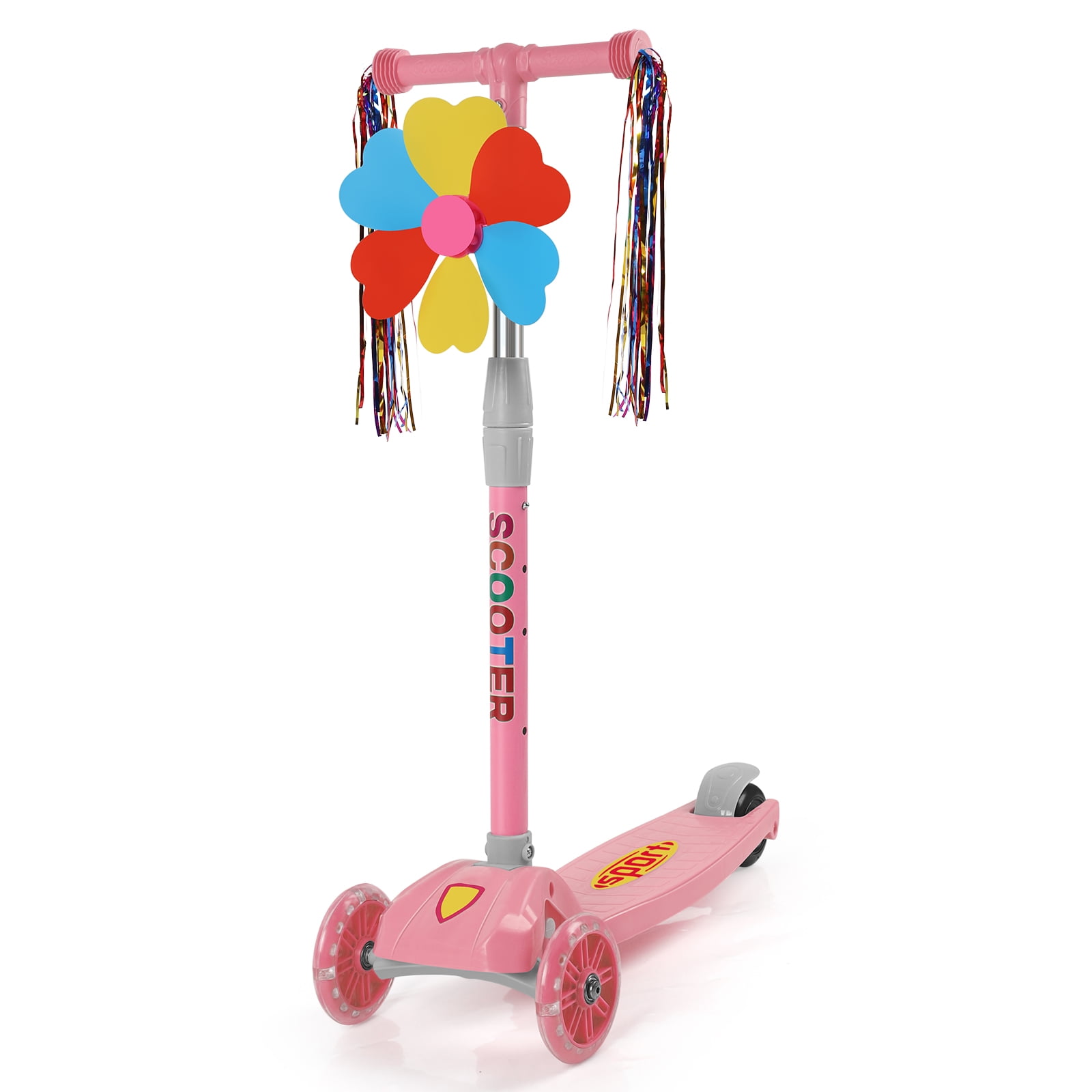 Pink 3 Wheel Kids Adjustable Scooter Big Wheels