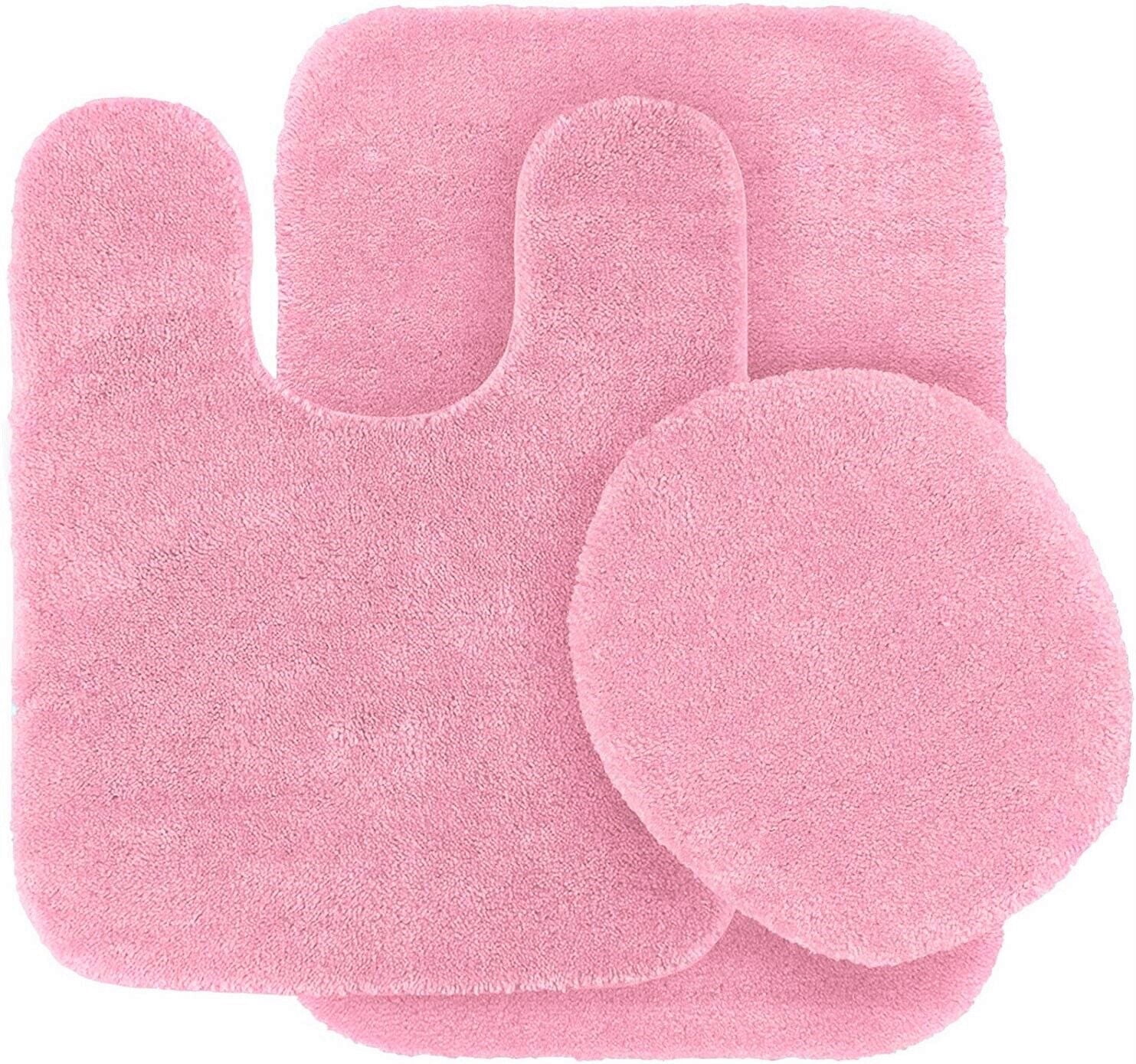Pink 3 pieces bathroom rug Non-Slip Set bath mats super soft plush with ...
