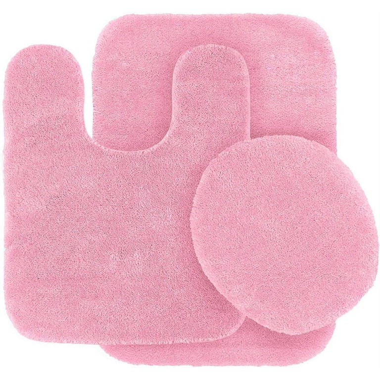 Pink 3 pieces bathroom rug Non-Slip Set bath mats super soft plush