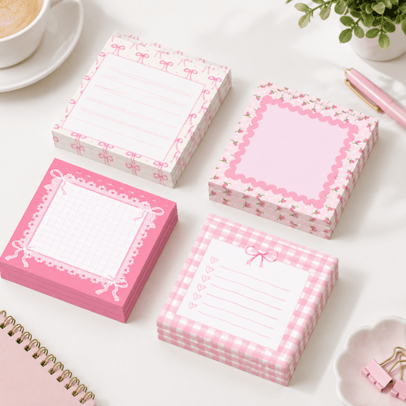 Pink 3 x 3 Inch Coquette Bow Sticky Notes, 24 Pad/720 Total Sheets