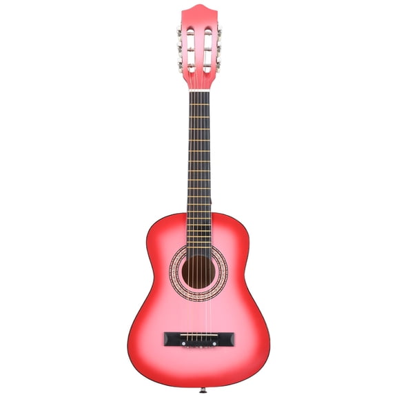 Pink 30-inch acoustic guitar with pick, strings, capo, gig bag, tuner and shoulder strap
