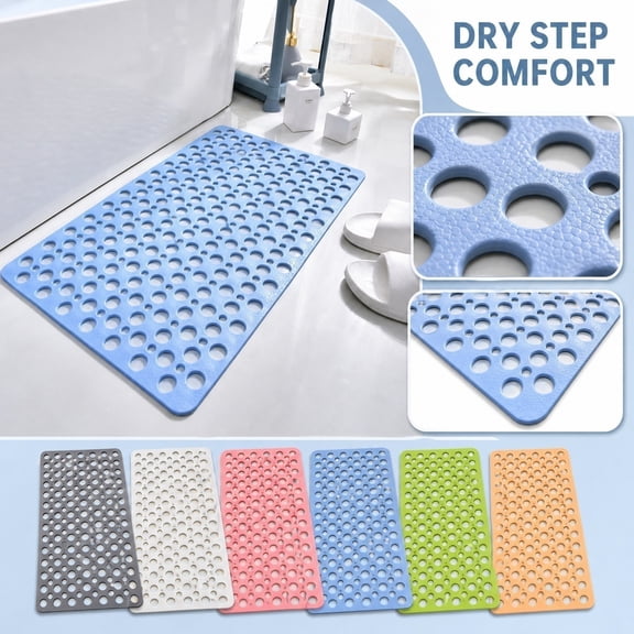 Pink 30X17 Inch Bathroom Shower Mat, Non-Slip Bathtub Mat with Cups, Perforated Quick-Drain Shower Floor Mat, Waterproof Rubber Bath Mat, Circular Hole Design for Smooth Water