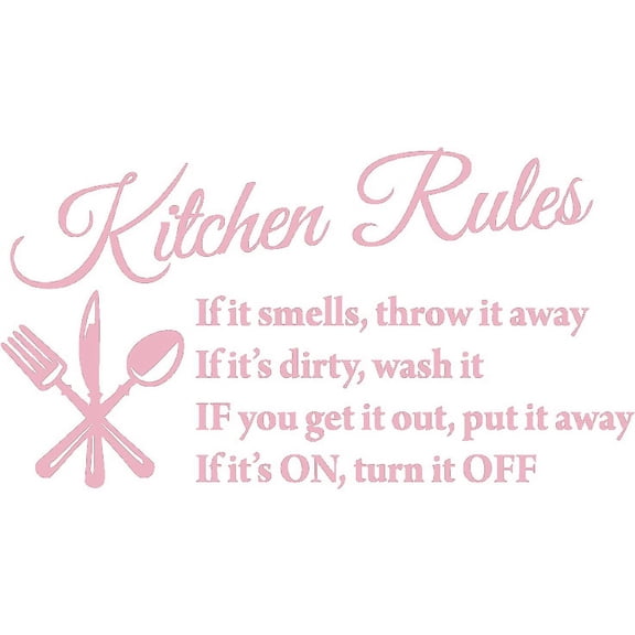 Pink 31" X 19" Kitchen Rules Art Home Mural Vinyl wall art Inspirational quotes and saying home decor decal sticker