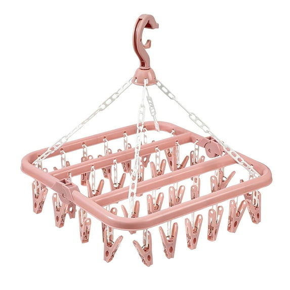 Pink 32-Clips Multifunctional Drying Rack - Foldable Space-Saving Non-Marking Anti-Slip Windproof Material Easy To Assemble Clips For Clothes Socks Towels Hats - Home