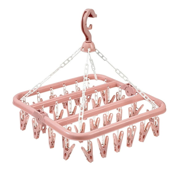 Pink 32-Clips Multifunctional Drying Rack - Foldable Space-Saving Non-Marking Anti-Slip Windproof Material Easy To Assemble Clips For Clothes Socks Towels Hats - Home
