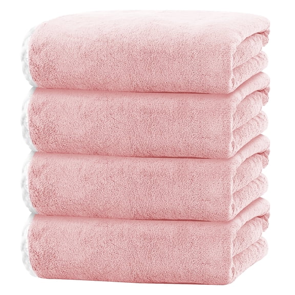 Pink Bath Towels Set of 4, Large & Ultra Soft Bath Towels 35x70in, Highly Absorbent and Quick Dry Hotel Towels for Bathroom Gym Swim, Durable Microfiber Shower Sheets for Adult,Pet
