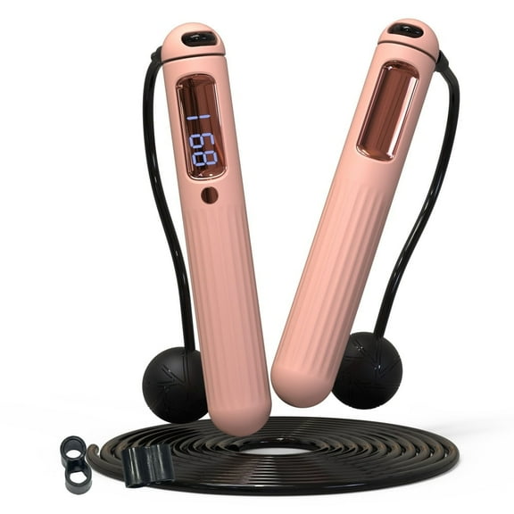 Pink 3in1 wired/rope skipping rope, weighted skipping rope with calorie counter for Crossfit, gym, burn calories, digital weighted fitness skipping rope, adjustable speed skipping rope for exercise