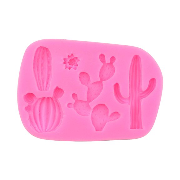 Pink 4-Cavity Cactus Silicone Mold, Non-Stick Baking Pan for Candy, Fondant, and Soap Making