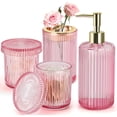 thumbnail image 1 of Pink 4-Pack Ribbed Glass Bathroom Accessory Set, 1 of 7