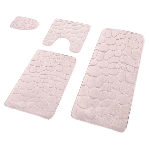 Pink 4-Piece Coral Velvet Toilet Mat Set, Non-Slip Bathroom Rug With Lid Cover, U-Shape Floor Mat