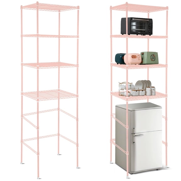 Pink 4-Tier Adjustable Metal Storage Shelf Stand for Mini Fridge Microwave