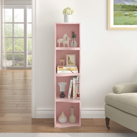 Pink 4-Tier Curved Bookshelf For Home Office Living Room Storage Display