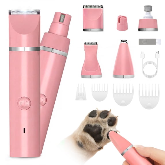 Pink 4-in-1 Multifunctional Cordless Electric Pet Grooming Clippers Kit for Dogs Cats