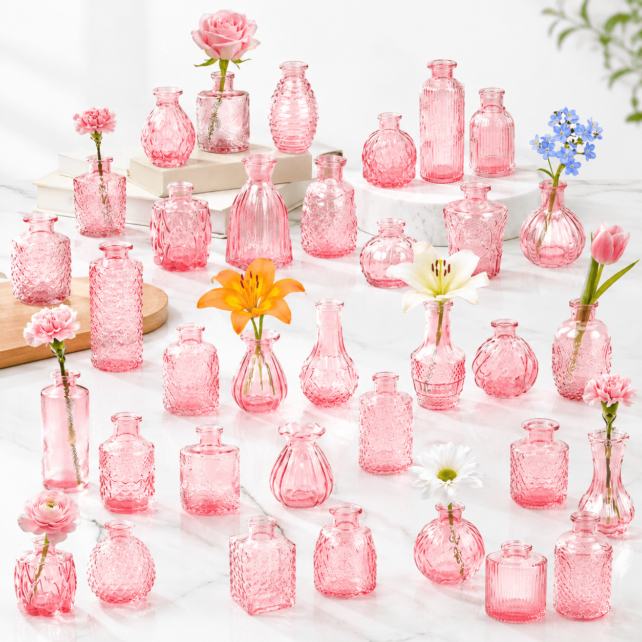 Pink 40-Pack Small Glass Bud Vases for Flowers, Vintage Style ...