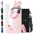 thumbnail image 1 of Pink 40 oz Insulated Water Bottle with Straw Spout Lids, Stainless Steel Water Bottles Cold 48H, Wide Mouth Hydro Water Jug Metal Flask with Handle, Strap Carrier Bag for Women, 1 of 9