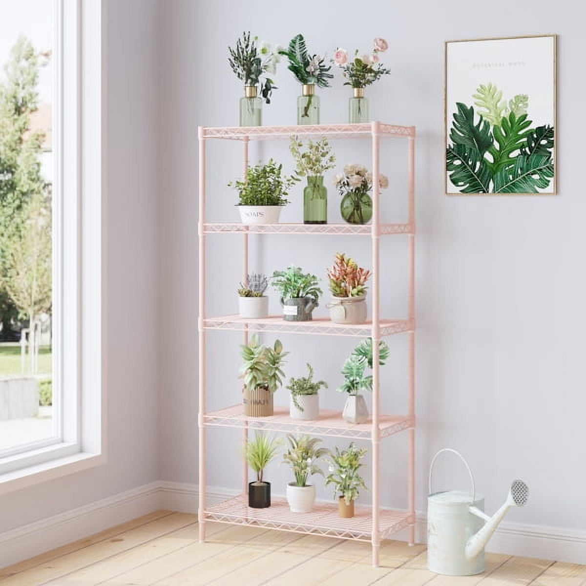 Pink 5 - Layer Iron Display Stand with Adjustable Feet - 7434150cm, High Gloss Powder, 551LBS Capacity, No Wheels