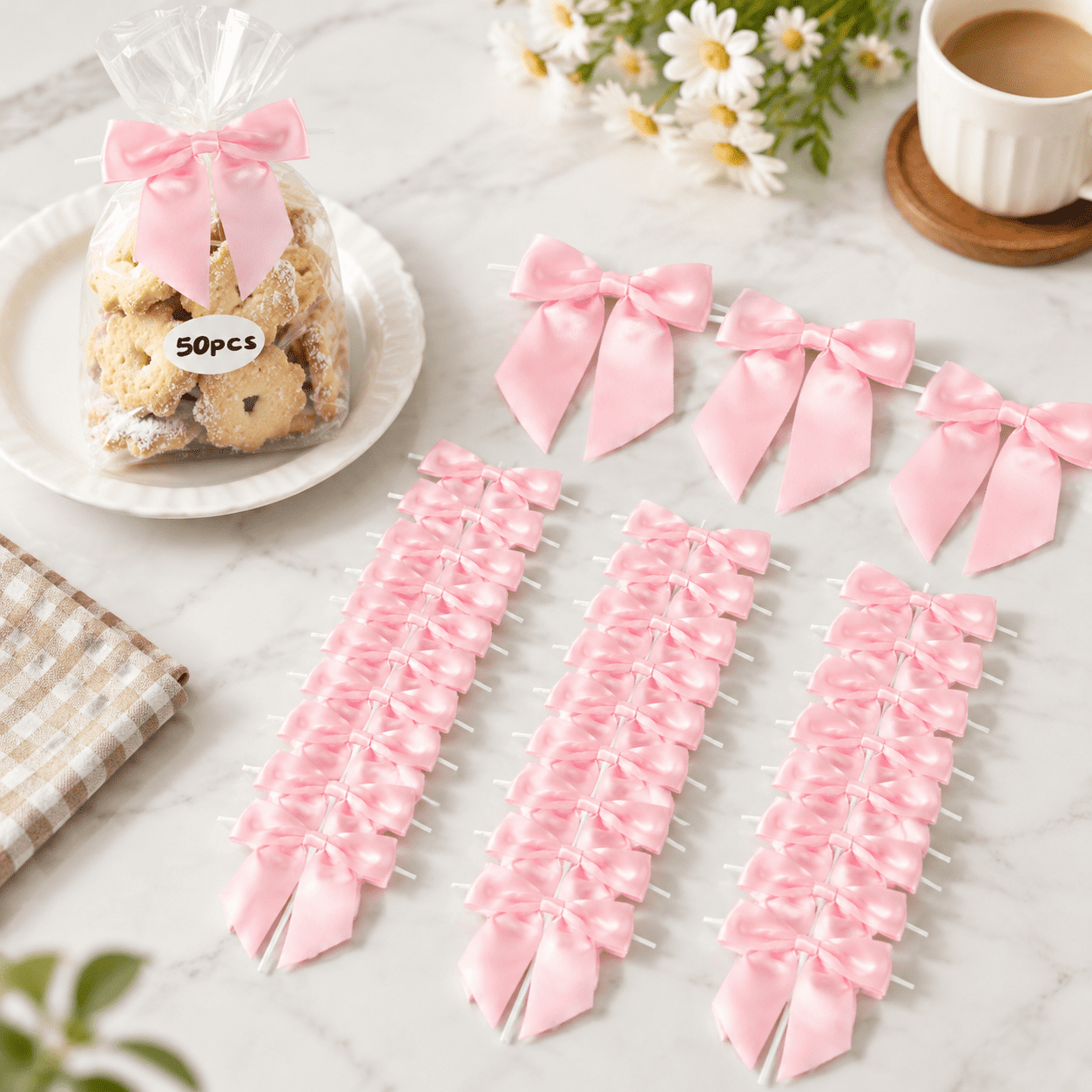 Pink 50-Piece 4.5 Inch Satin Ribbon Twist Tie Bows for Gift Wrapping ...