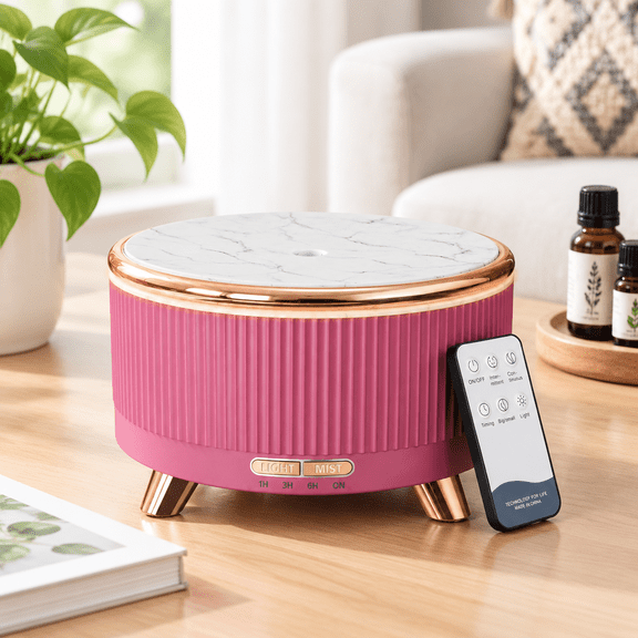 Pink 500ml Ultrasonic Oil Diffuser Humidifier with Remote Control