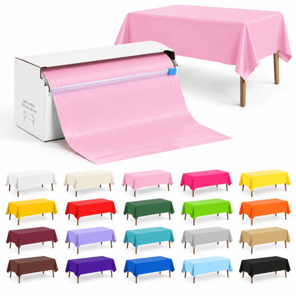 Pink 54 Inch x 200 Feet Disposable Plastic Table Cover Roll for Parties and Events