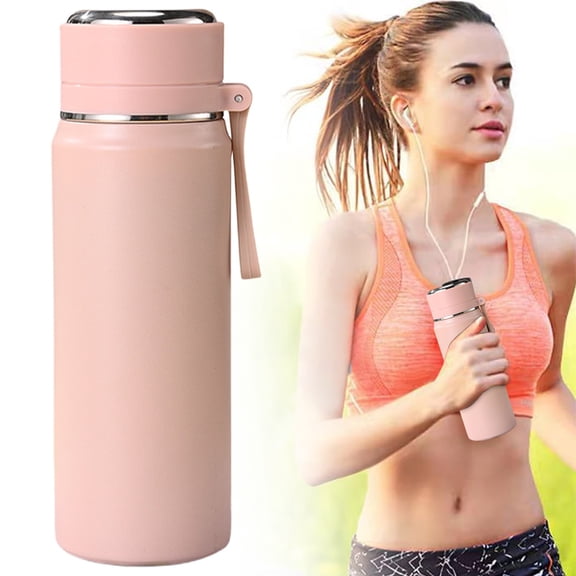 Pink 550ml Water Bottles Press The Lid, 6-Layer Insulated Stainless Steel Vacuum Bottle with Handle, Reusable Hot & Cold Water Bottle, Portable & Easy to Clean