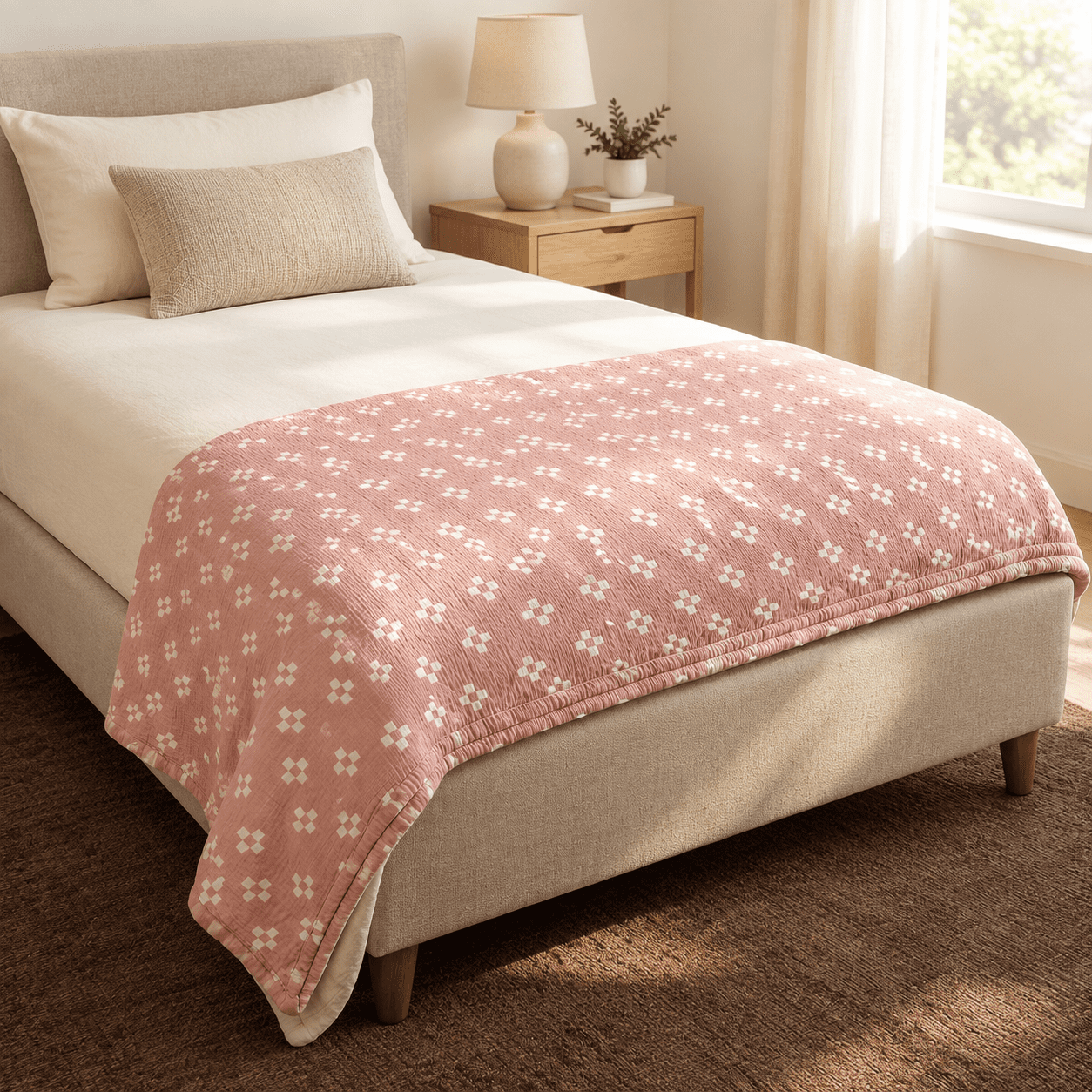 Pink Sea Pattern Pink 59''x78'' 2 Layer Cotton Muslin Bed Blanket with Pattern - Walmart.com