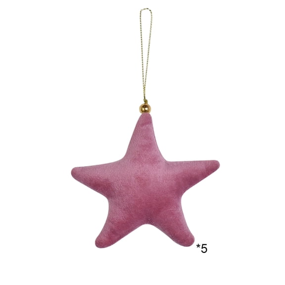 Pink 5Pc Star Shaped Decorative Pendant With Cloth Material, Recycled Sea Glass Look And Versatile Use For Home Decor, Window Ornament, Gift Giving