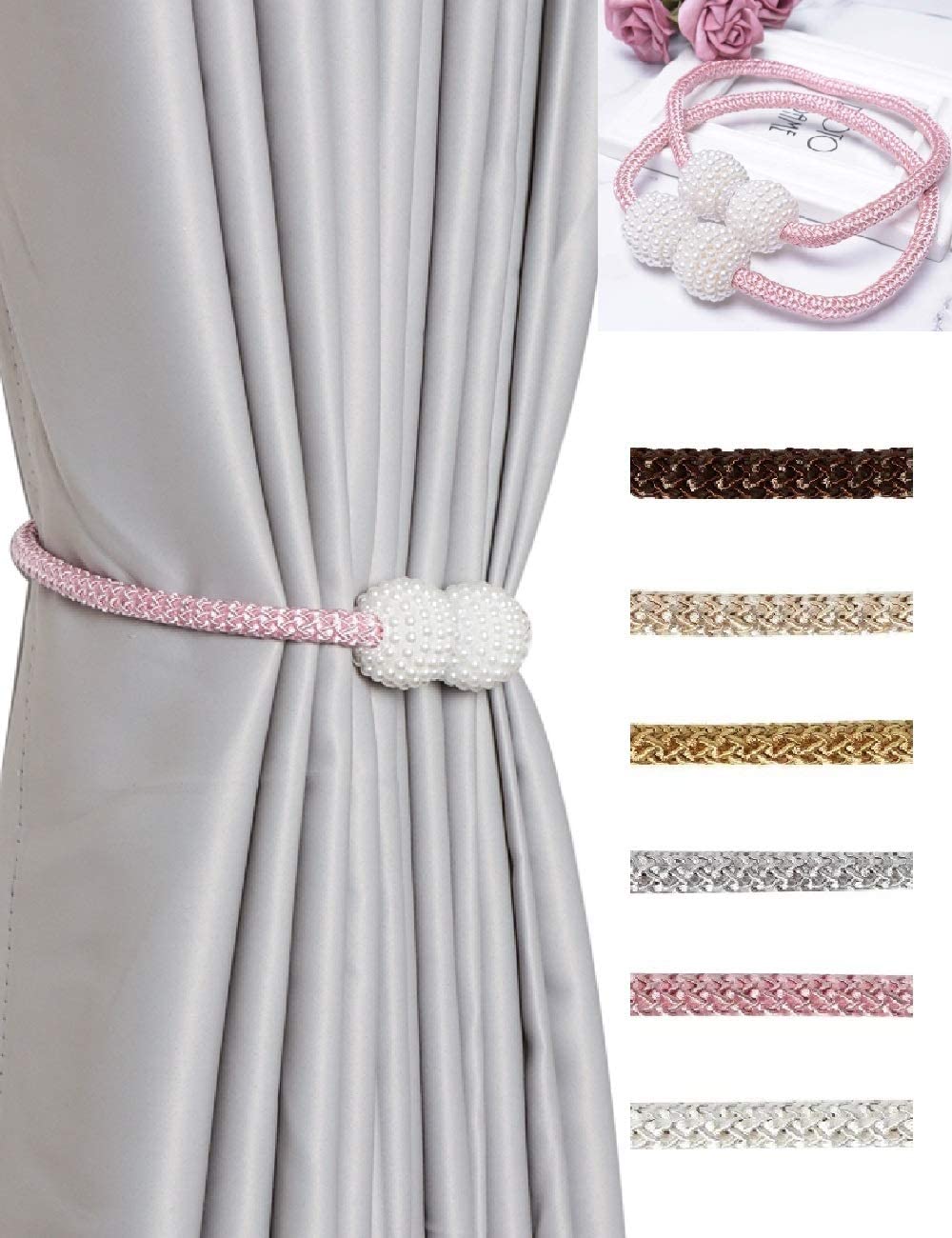 Pink 6 Curtain Tiebacks Clips Decorative Rope Holdbacks