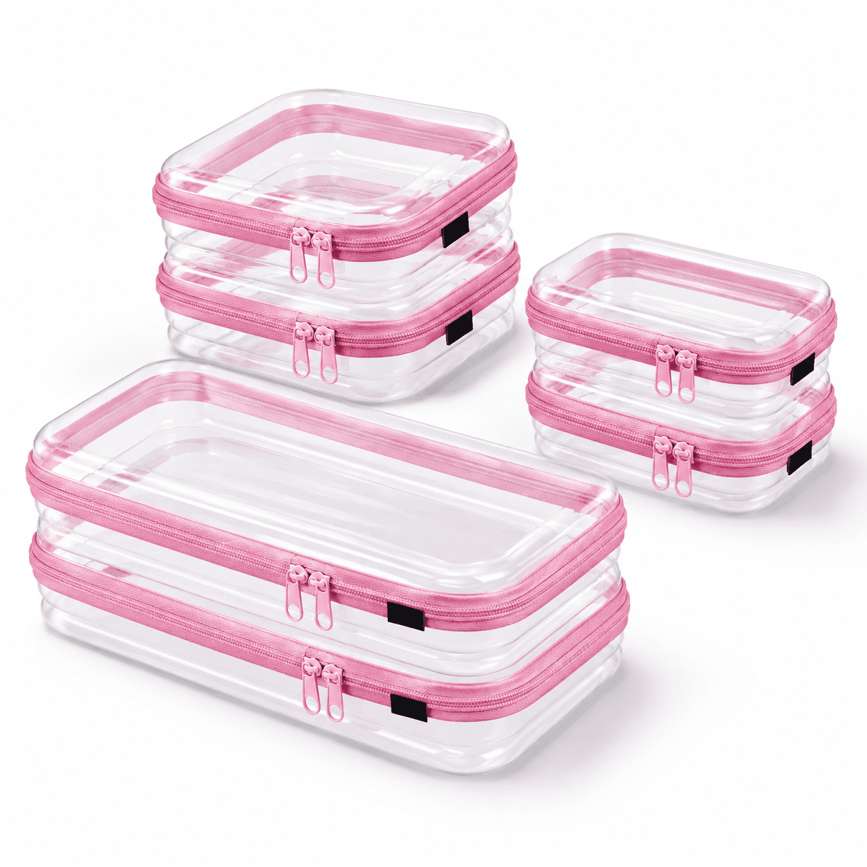 Pink 6 Pack (2L+2M+2S) Clear Hard Shell Zipper Makeup Storage Organizer ...
