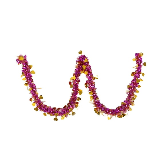 Pink 6-Pack Christmas Big Heart Wool Strip Decorations, 2M Colorful Ribbons For Tree Party, Holiday Pull Streamers For Home Office