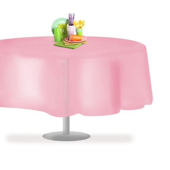 Pink 6 Pack Premium Disposable Plastic Tablecloth 84" Inch Round Table Cover By Grandipity