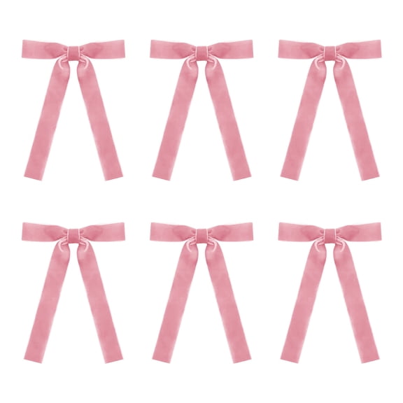 Pink 6-Pack Velvet Christmas Bow Ties, Tree Decoration For Holiday Styling