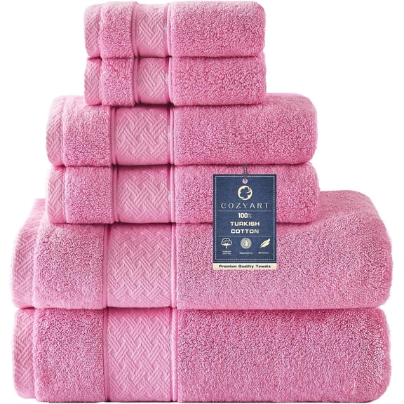 Pink 6 Piece Bath Towel Set: 2 Bath Towels, 2 Hand Towels, 2 Washcloths, 100% Turkish Cotton, 650 GSM
