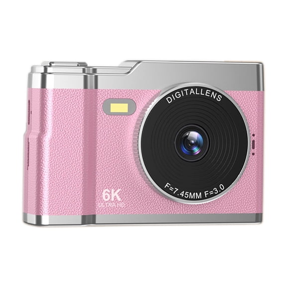 Pink 64Mp Hd Digital Camera, Front And Rear Dual Cameras, 2.5 Inch Screen, 8X Zoom, Pink