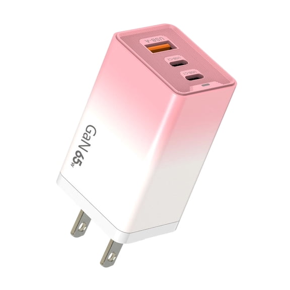 Pink 65W Gradient Shell Charger With Qc3.0 Technology Led Display Multiple Ports Us Plug For Electronics