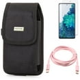 thumbnail image 1 of Pink 6ft Long Cable & Screen Protector & Case Belt Clip for Samsung Galaxy S20 Fan Edition - USB-C to Type-C PD Fast Charger + Anti-Glare Tempered Glass + Swivel Holster Combo, 1 of 15
