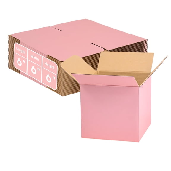 Pink 6x6x6 Inch Corrugated Cardboard Shipping Boxes, 30 Pack