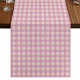 thumbnail image 1 of Pink 70 Inch Table Runner, Grid Checkered Plaid Gingham Lattice Trellis Farmhouse Dresser Scarf Cotton & Linen Tablerunner for Dining/Kitchen Island/Holiday Party Décor 13" x 70", 1 of 9
