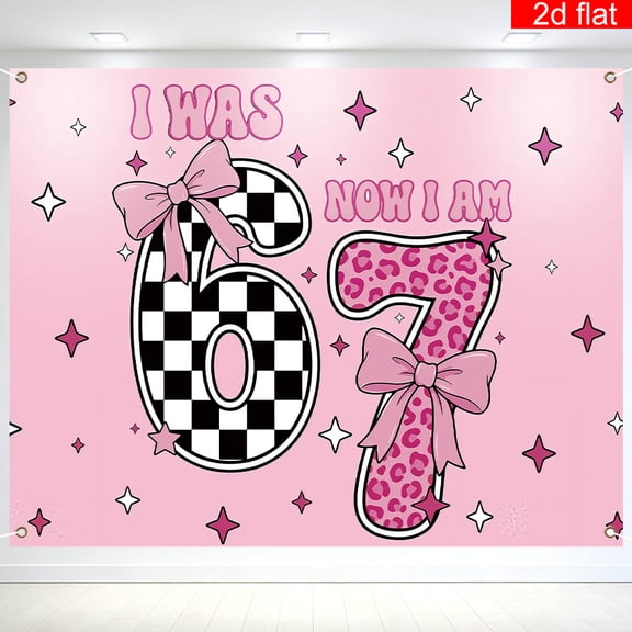 Pink 7th Birthday Backdrop I Was 6 Now I'm 7 Birthday Background for Girls Pink Bow Leopard Birthday Party Decorations Banner Supplies Photo Booth Props